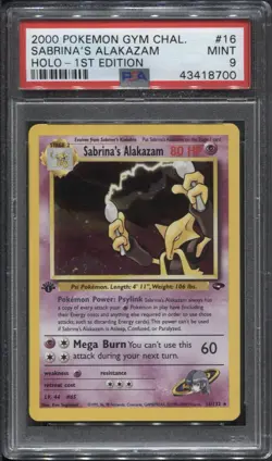 PSA 9 1st Edition Gym Challenge Sabrina’s Alakazam 16/132 Holo Rare Pokemon TCG - Image 1