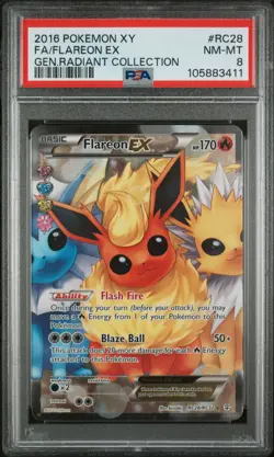 2016 POKEMON XY GENERATIONS RADIANT COLL #RC28 FULL ART/FLAREON EX PSA 8 - Image 1