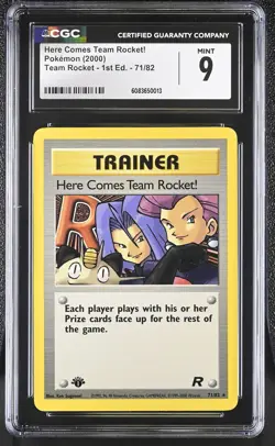 CGC 9 MINT Here Comes Team Rocket! Team Rocket 1st Edition 71/82 Pokemon Card - Image 1