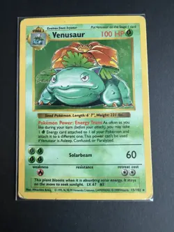 Pokemon TCG Venusaur Base Set, Holo Shadowless Rare Card 15/102 Ungraded - Image 1