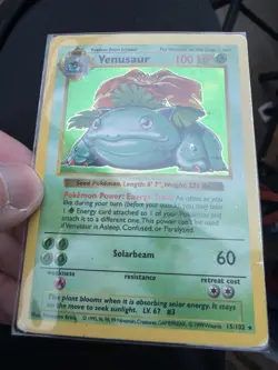 Pokemon TCG Venusaur Base Set, Holo Shadowless Rare Card 15/102 Ungraded - Image 3