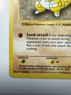 Pokemon TCG Sandshrew Base Set 1st Edition Shadowless Card 62/102 - Image 5