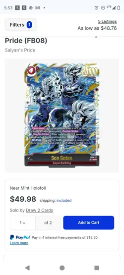 Son Goten FB08-121 SCR Holofoil Battle Card Saiyan's Pride Dragon Ball Super - Image 2