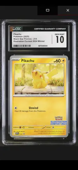 Pikachu Black Star Promo 214 Illustration Contest 2024 Pokemon CGC Gem Mint 10 - Image 1