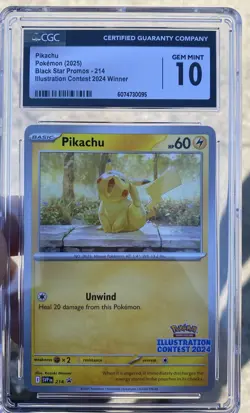 Pikachu Black Star Promo 214 Illustration Contest 2024 Pokemon CGC Gem Mint 10 - Image 1
