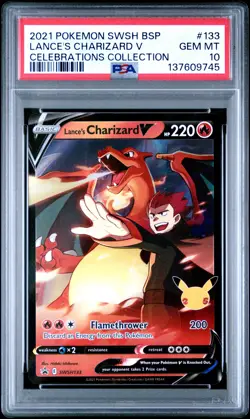 2021 POKEMON SWSH BLACK STAR PROMO CELEBRATIONS COLL LANCE'S CHARIZARD V PSA 10 - Image 1