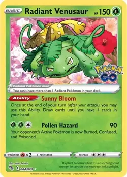 Radiant Venusaur 004/078 SWSH Pokemon GO Radiant Rare Pokemon NM - Image 1