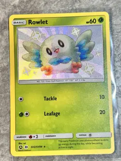Rowlet SV2/SV94 Pokemon: Hidden Fates: Shiny Vault Holo (Near Mint Condition) - Image 1