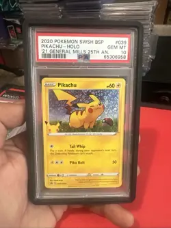 PSA 10 Pokemon Pikachu 2020 General Mills 25th Anniversary Holo Promo SWSH039 - Image 1