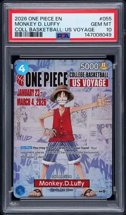 One Piece Monkey D. Luffy US College Basketball Card PSA 10 FIRST BATCH - Image 1