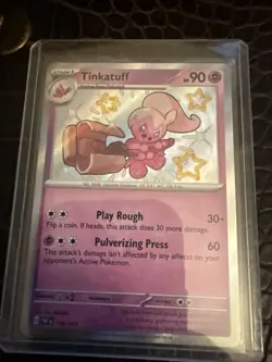 Pokemon TCG Holo Ultra Rare Tinkatuff Baby Shiny Rare Paldean Fates 166/091 - Image 1