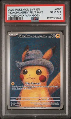 2023 POKEMON SVP POKEMON X VAN GOGH PROMO #085 PIKACHU WITH GREY FELT HAT PSA 10 - Image 1