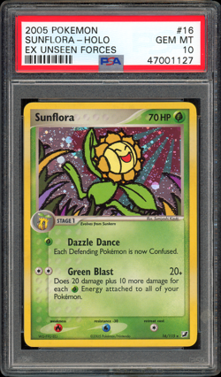 POP 18 2005 POKEMON EX UNSEEN FORCES 16 HOLO SUNFLORA PSA 10 GEM MINT - Image 1