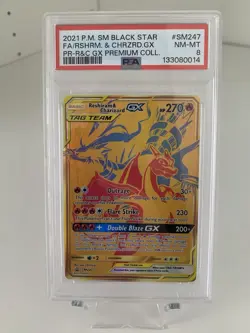 Pokemon Reshiram & Charizard GX Black Star Promo Full Art SM247 - PSA 8 - Image 1