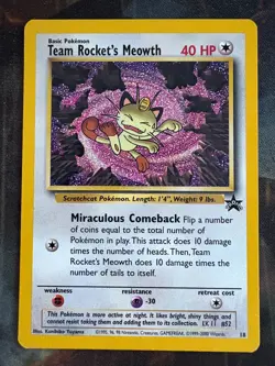 Team Rocket's Meowth # 18 Black Star PROMO WOTC Rare Pokemon Card Tcg - LP - Image 1
