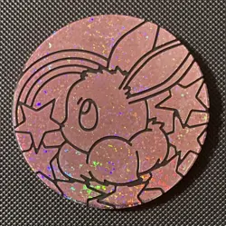 Pokemon Prismatic Evolutions Tin JUMBO Glitter Eevee Coin Pink (Sylveon) - Image 1