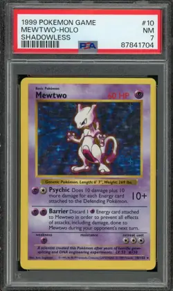 1999 Pokemon Base Set Shadowless Mewtwo Holo 10/102 PSA 7 NM - Image 1
