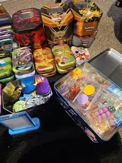 Pokemon Accessories Job Lot Empty Tins Mini Binders Coins Dice Stickers Key Ring - Image 5