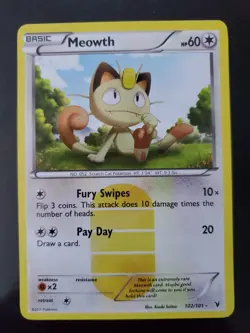 Meowth 102/101 Holo Secret Rare Pokemon TCG BW Noble Victories Near Mint NM - Image 1
