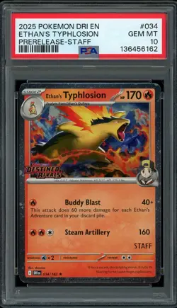 Pokemon PSA 10 Ethan's Typhlosion 034/182 Destined Rivals STAFF Prerelease Promo - Image 1