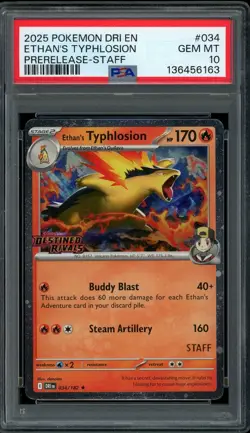 Pokemon PSA 10 Ethan's Typhlosion 034/182 Destined Rivals STAFF Prerelease Promo - Image 1