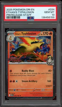 Pokemon PSA 10 Ethan's Typhlosion 034/182 Destined Rivals STAFF Prerelease Promo - Image 1