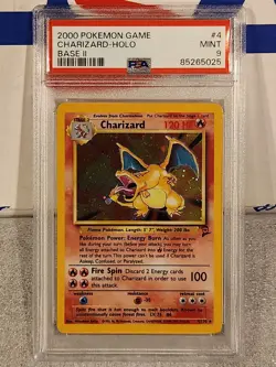 PSA 9 MINT Charizard 2000 Base Set 2 4/130 Holo Rare Pokemon Card Swirl - Image 1