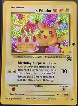 Pokemon Birthday Pikachu #24 Holo Black Star Promo Card Celebrations NM/Mint - Image 1