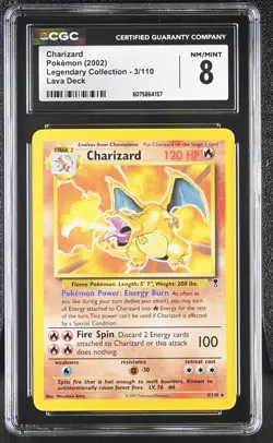 CGC 8 Charizard 2002 Legendary Collection Non-Holo 3/110 Lava Deck Pokemon Card - Image 1