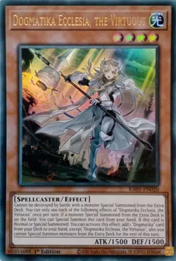 RA01-EN020 DOGMATIKA ECCLESIA, THE VIRTUOUS ULTRA RARE 1ST EDITION YuGiOh CARD - Image 1