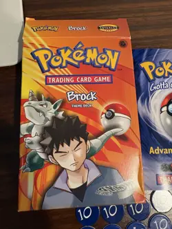 Pokemon trading card Game Empty Brock Theme Deck Gym Heroes w/ Rulebook & coins - Image 2