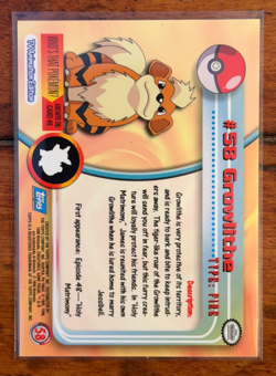 1999 Topps Pokemon Growlithe #58 TV Animation Edition 1st Print Blue Logo NM - Image 2