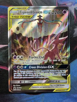 Espeon & Deoxys GX SM240 SM Black Star Promo Pokemon TCG Card 2020 Tag Team￼ - Image 1