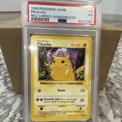 Pokemon 1999 Base Set Shadowless Pikachu Red Cheeks PSA 7 #58/102 English TCG - Image 1