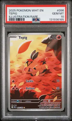 2025 Pokemon PSA Gem Mint 10 Tepig Illustration Rare White Flare #096 - Image 1