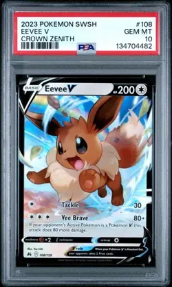2023 POKEMON SWORD & SHIELD CROWN ZENITH #108 EEVEE V PSA 10 - Image 1