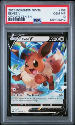EEVEE V PSA 10 2023 POKEMON SWORD & SHIELD CROWN ZENITH #108 - Image 1