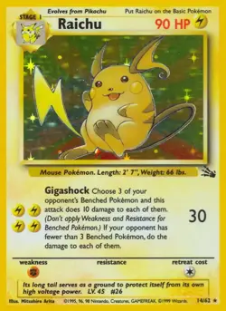 Raichu - 14/62 - Pokemon Fossil Unlimited Holo Rare Card WOTC NM - Image 1
