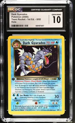 CGC 10 GEM MINT Dark Gyarados Team Rocket 1st Edition 8/82 Holo Pokemon Card - Image 1