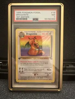 1999 Pokemon Fossil Dragonite #19 1st Edition Rare Regular PSA 7 with Gold Case - Image 3