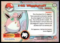 Topps Pokemon Wigglytuff #40 1999 TV Animation Edition Non Holo Blue Logo LP - Image 2
