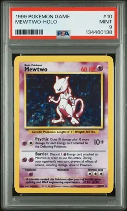 1999 Pokemon Mewtwo Holo Base Set 10/102 PSA 9 MINT Rare - Image 1
