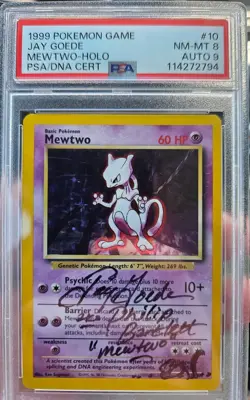 1999 Mewtwo Holo Pokemon Base Set 10/102 PSA 8 Auto 9 Signed by Jay Goede - Image 1
