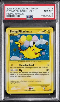 2009 POKEMON PLATINUM RISING RIVALS #113 FLYING PIKACHU-HOLO PSA 8 - Image 1