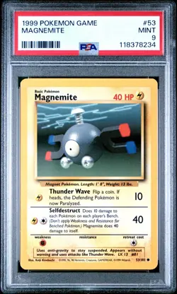 1999 POKEMON GAME BASE SET 53 MAGNEMITE PSA 9 MINT - Image 1