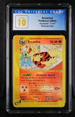 CGC PRISTINE 10 2003 Pokemon (WOTC) Aquapolis Arcanine-Reverse Foil #2 (POP 1) - Image 1