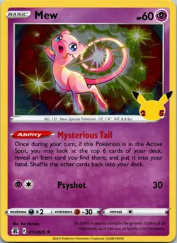 Mew 011/025 Holo Rare Celebrations NM Pokemon TCG - Image 1