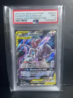 Pokemon TCG Mewtwo & Mew GX SM191 Sm Holo PSA 9 - Image 1