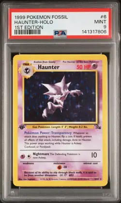 1999 POKEMON FOSSIL 1ST ED #6 HAUNTER-HOLO PSA 9 - Image 1