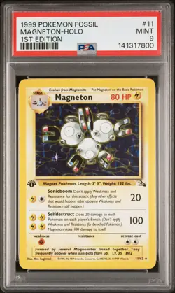 1999 POKEMON FOSSIL 1ST ED #11 MAGNETON-HOLO PSA 9 - Image 1